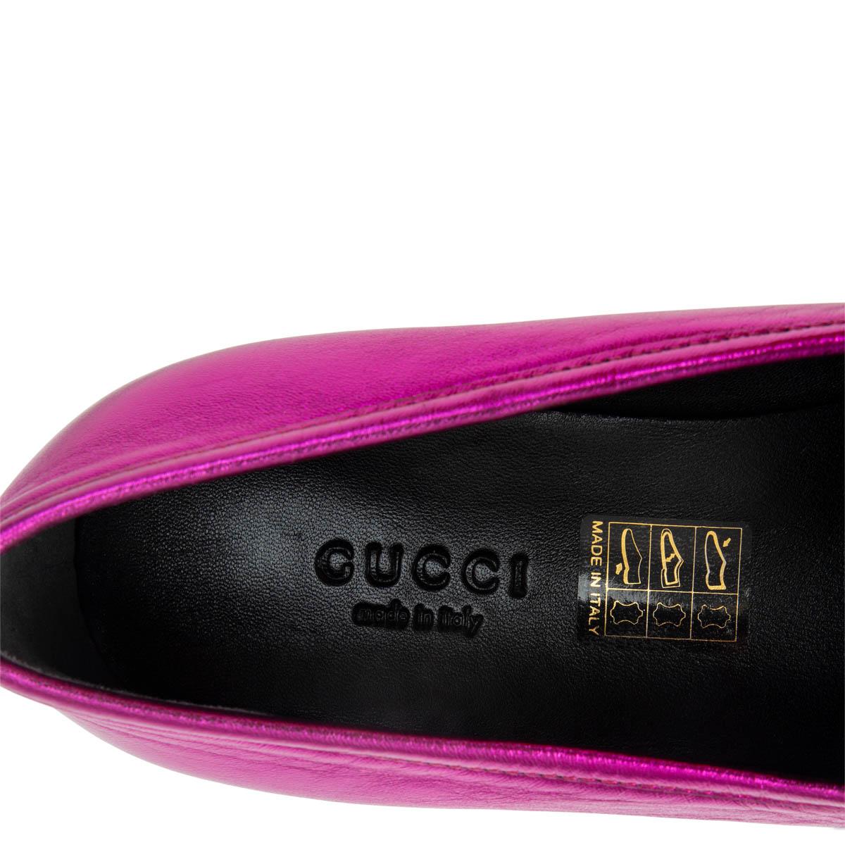 Pink GUCCI metallic pink leather JORDAAN Loafers Flats Shoes 37.5