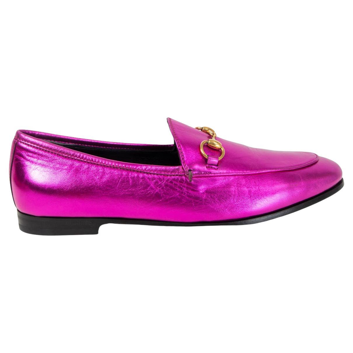 GUCCI metallic pink leather JORDAAN Loafers Flats Shoes 37.5