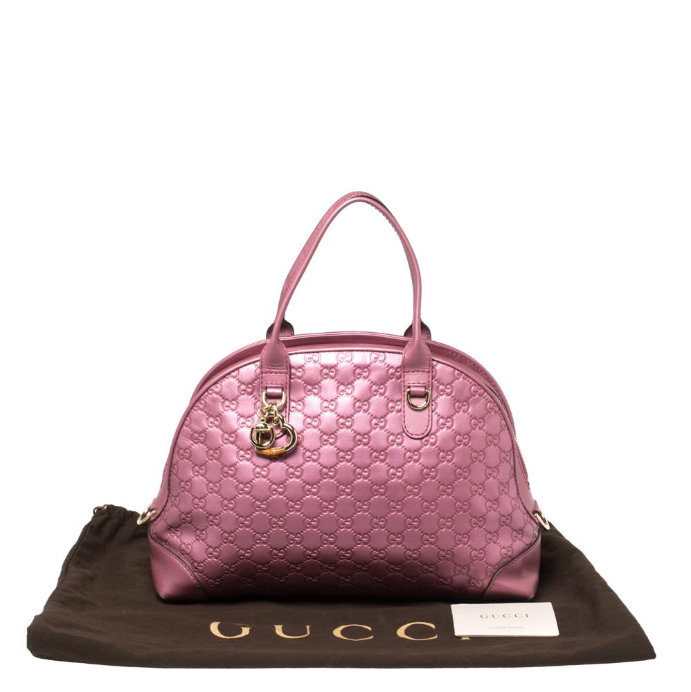 Gucci Metallic Pink Leather Medium Guccissima Heart Bit Top Handle Dome Bag 6