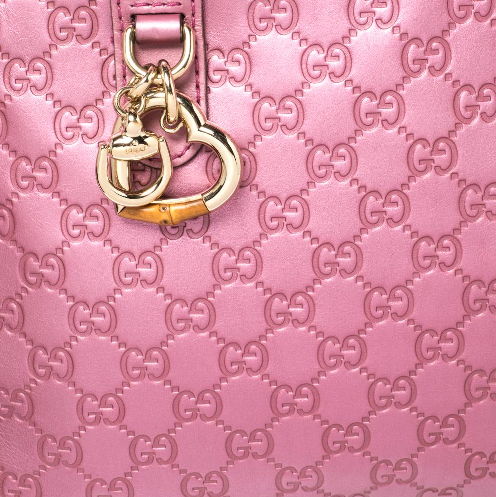 Gucci Metallic Pink Leather Medium Guccissima Heart Bit Top Handle Dome Bag In Good Condition In Dubai, Al Qouz 2