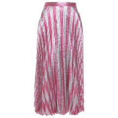 Gucci Metallic Pink Striped Pleated Midi Skirt M