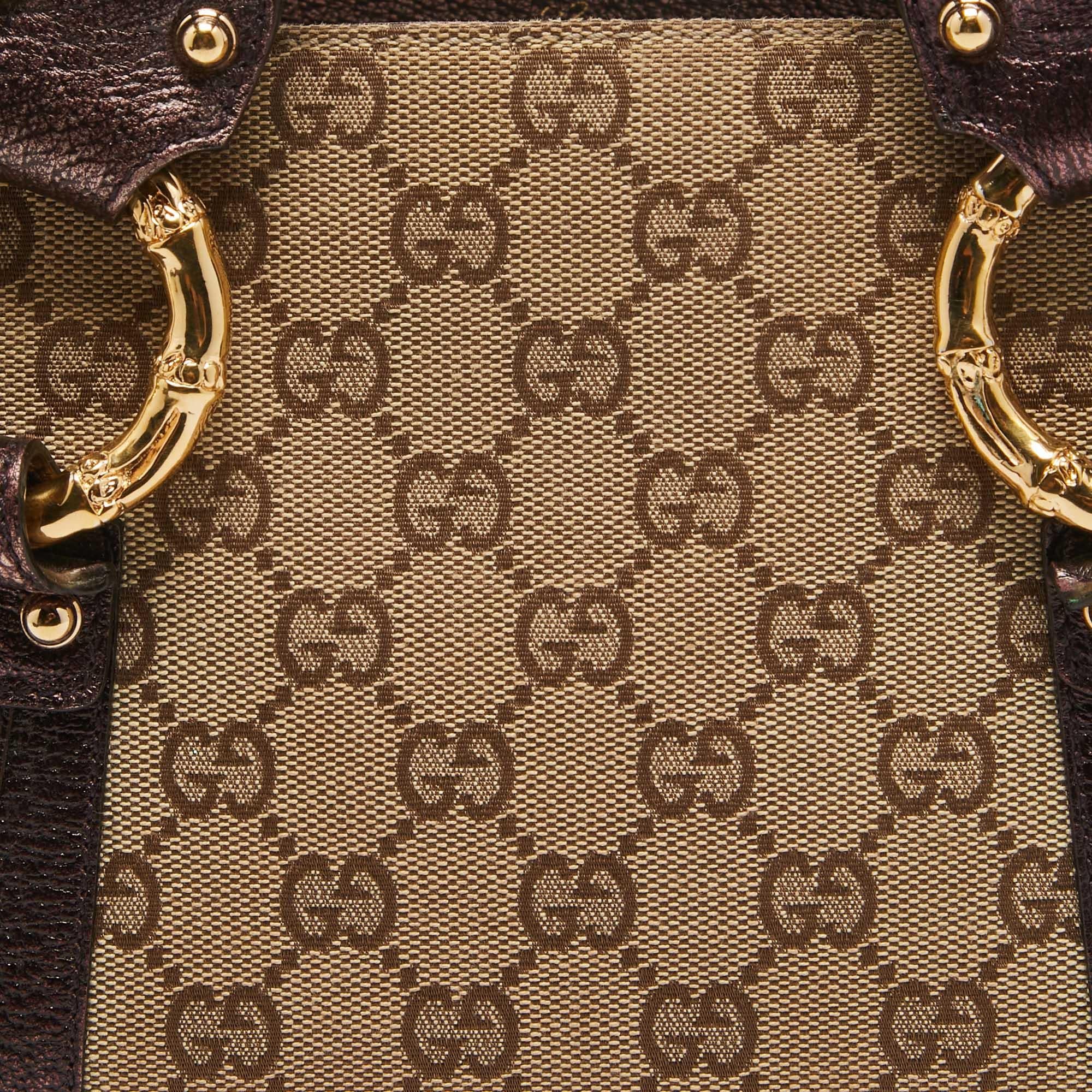 Gucci Metallic Purple/Beige GG Canvas Metal Bamboo Ring Bag 1