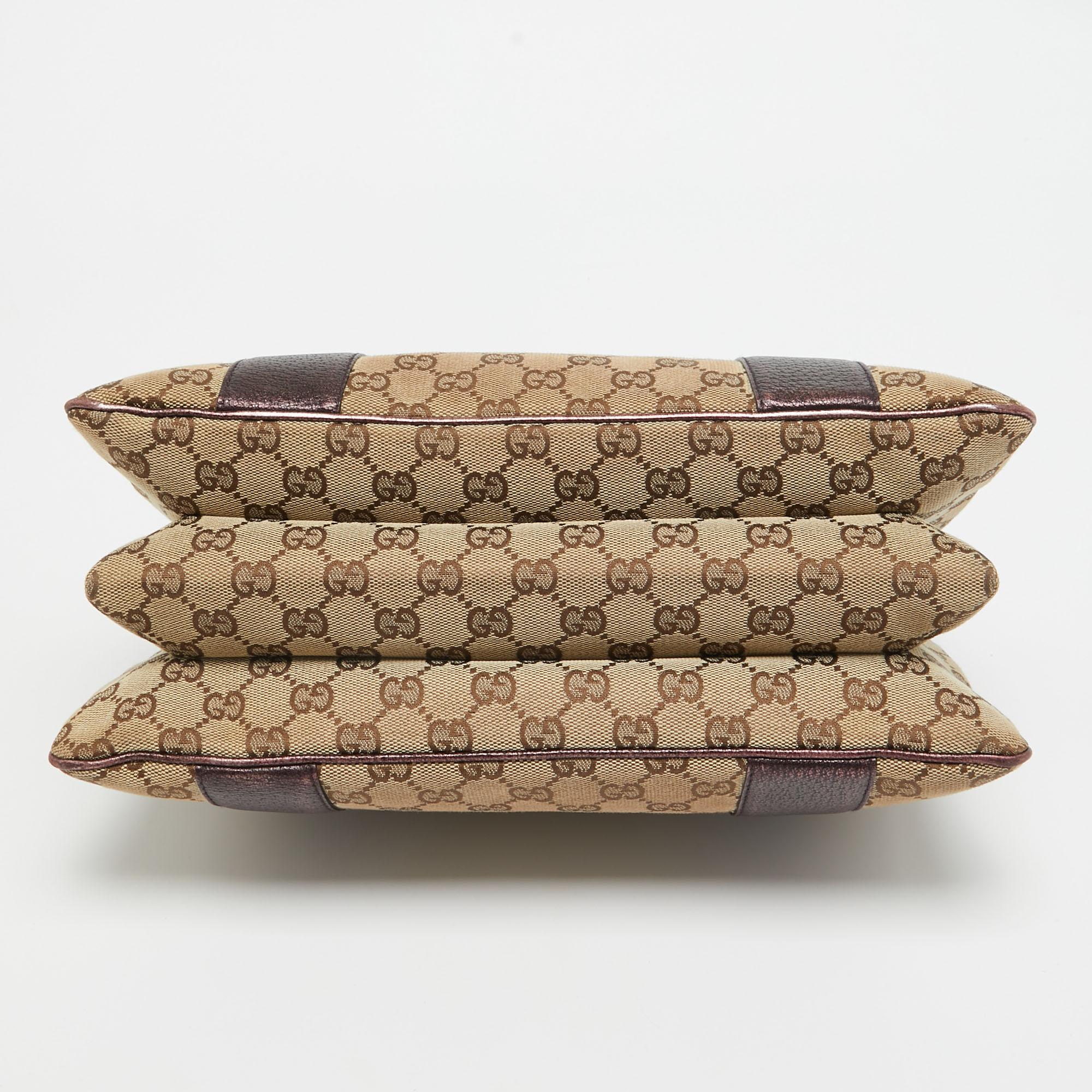 Gucci Metallic Purple/Beige GG Canvas Metal Bamboo Ring Bag 2