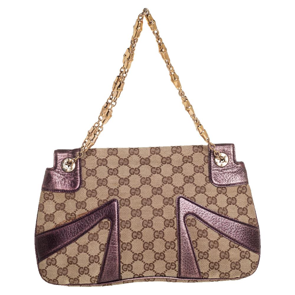 One look at this bag from Gucci and you'll know right away why it is luxury. It is not only high in style and magnificent in appeal, but it is limited as well. Crafted from GG canvas and leather and equipped with a fabric interior, this piece is