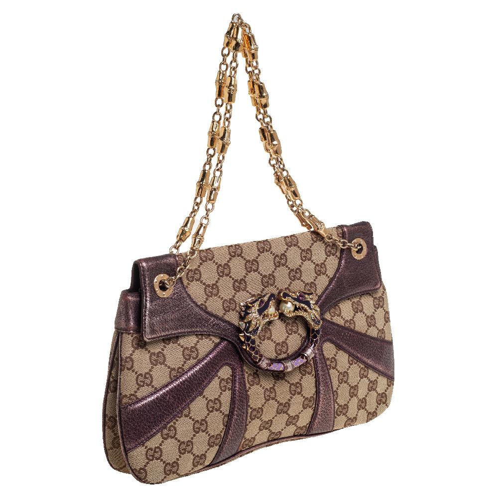 Gucci Metallic Purple/Beige GG Limited Edition Tom Ford Dragon Shoulder Bag In Fair Condition In Dubai, Al Qouz 2