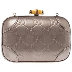 Gucci Metallic Purple Guccissima Leather Broadway Bamboo Lock Clutch