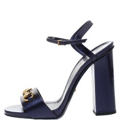 Gucci Metallic Purple Leather Claudie Horsebit Ankle Strap Sandals Size 40