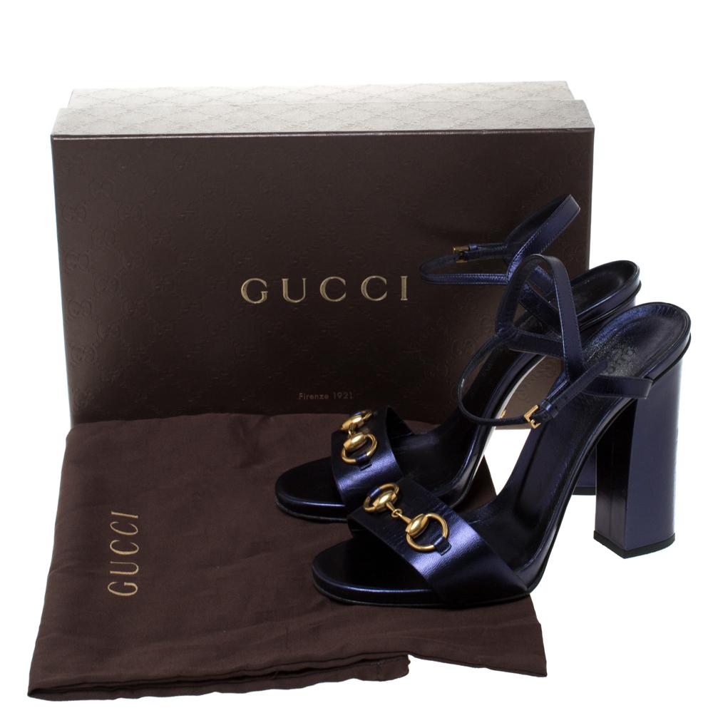 Gucci Metallic Purple Leather Claudie Horsebit Ankle Strap Sandals Size 40 3