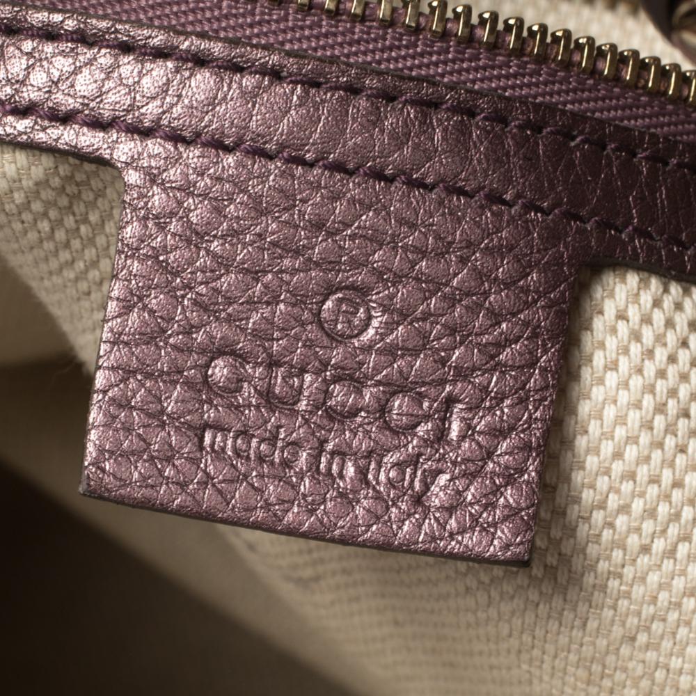 Gray Gucci Metallic Purple Pebbled Leather Soho Tote