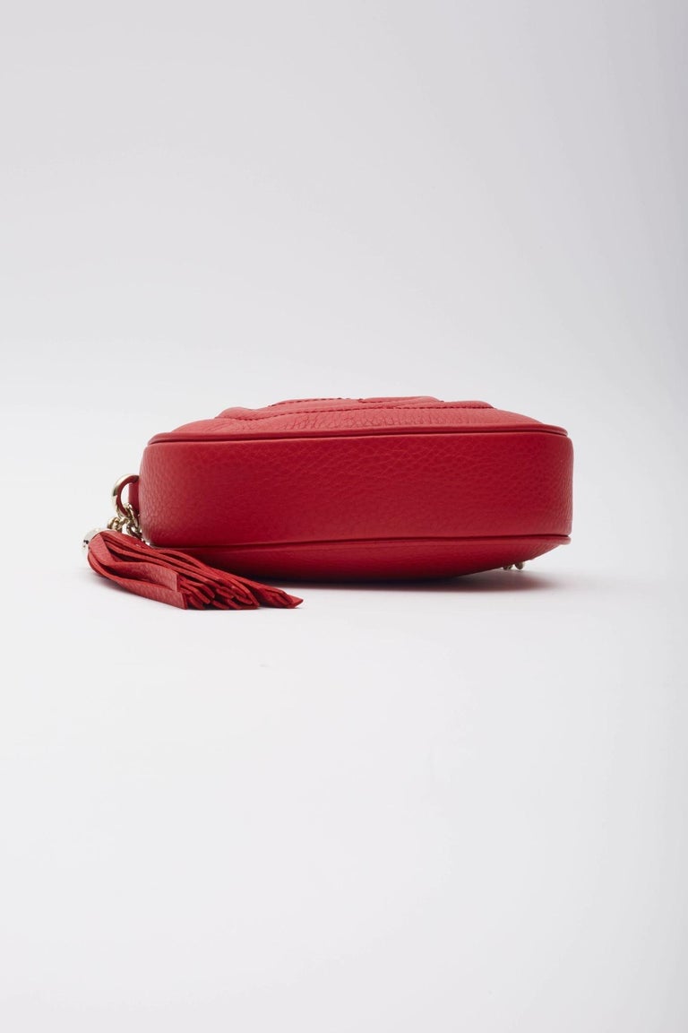 Gucci Metallic Red Leather Chain Soho Disco Crossbody Bag Mini For