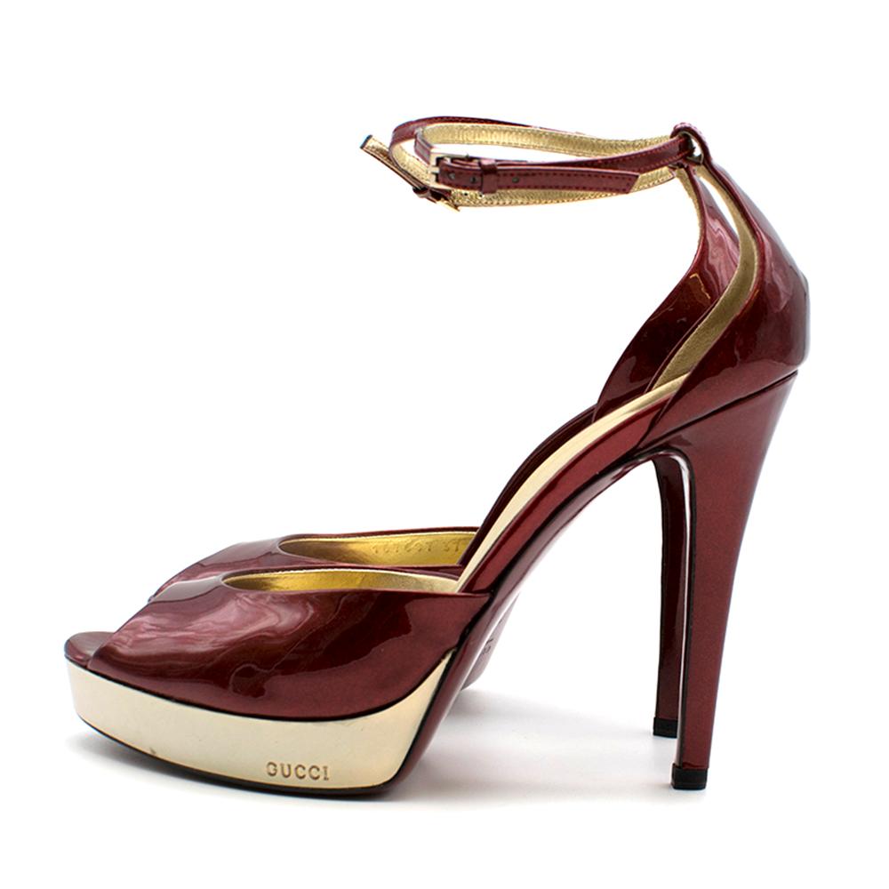 Brown Gucci Metallic Red Platform Sandals 37