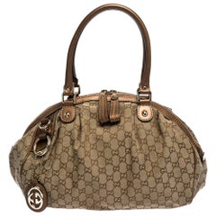 Gucci Metallic Rose Gold GG Canvas and Leather Medium Sukey Boston Bag