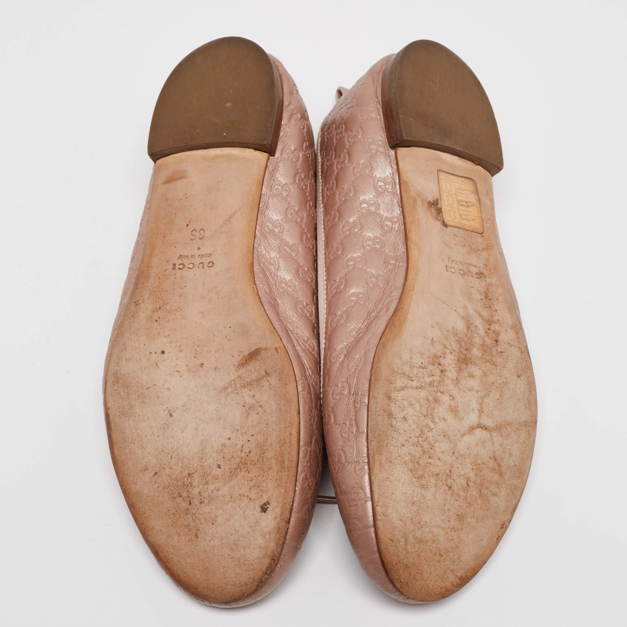 Gucci Metallic Rose Gold  Guccissima  Leather Bow Detail Ballet Flats Size 35 1