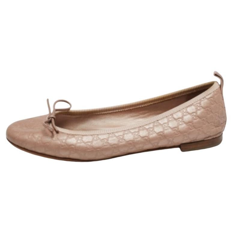 Gucci Oro Rosa Metalizado  Guccissima  Bailarinas de piel con detalle de lazo Talla 35