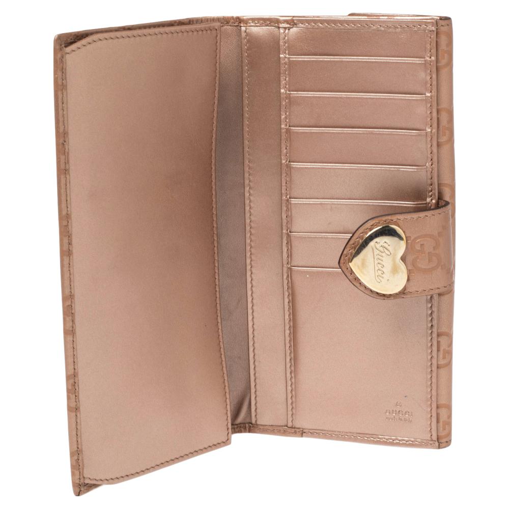 Gucci Metallic Rose Gold Guccissima Leather Flap Continental Wallet 1