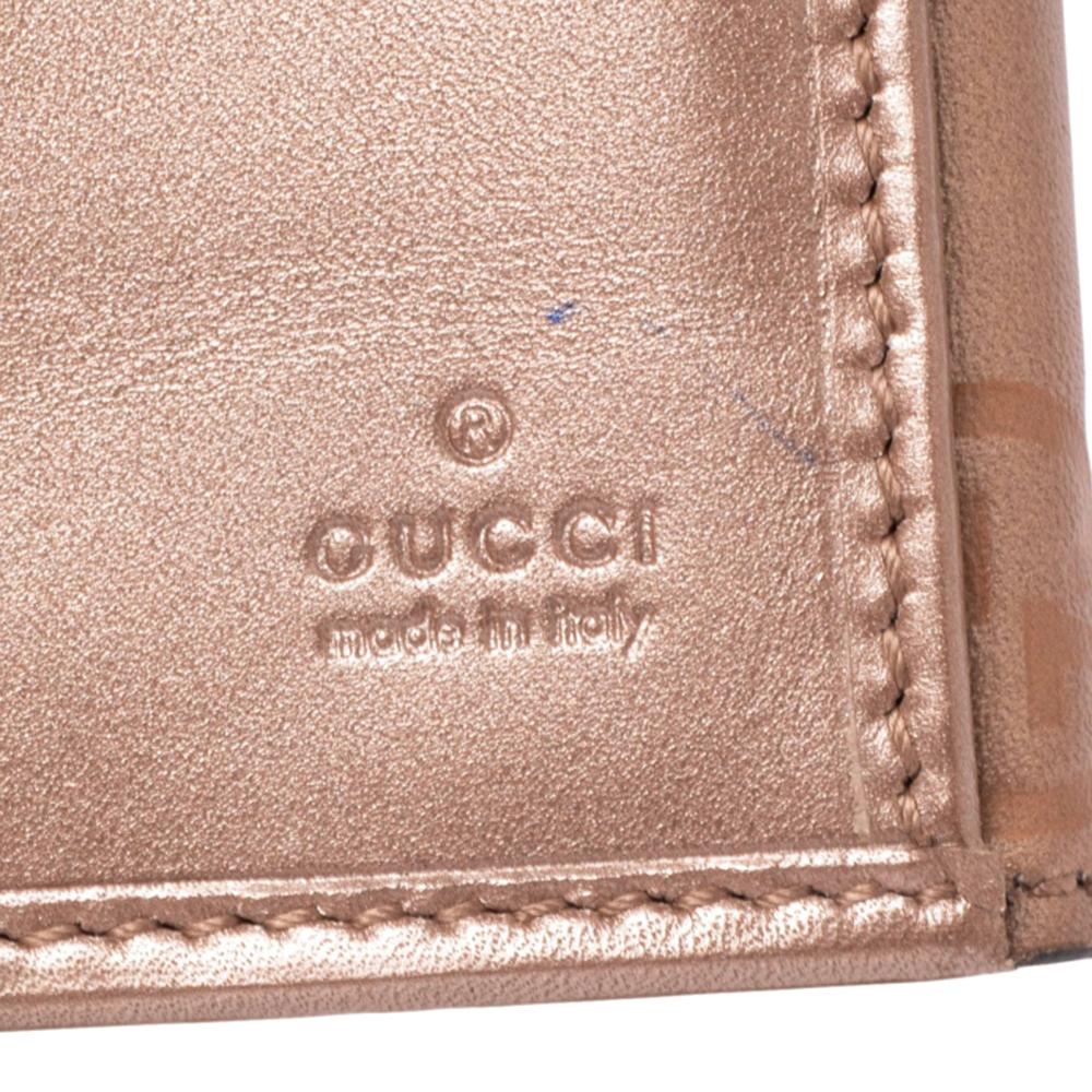 Gucci Metallic Rose Gold Guccissima Leather Flap Continental Wallet 2