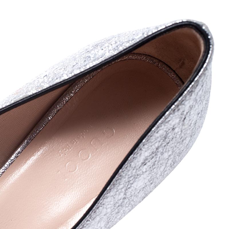 Women's Gucci Metallic Silver Foil Leather GG Marmont Fringe Detail Block Heel Pumps Siz