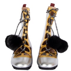 GUCCI metallic silver & gold TITAN Gladiator Sneakers Shoes 38