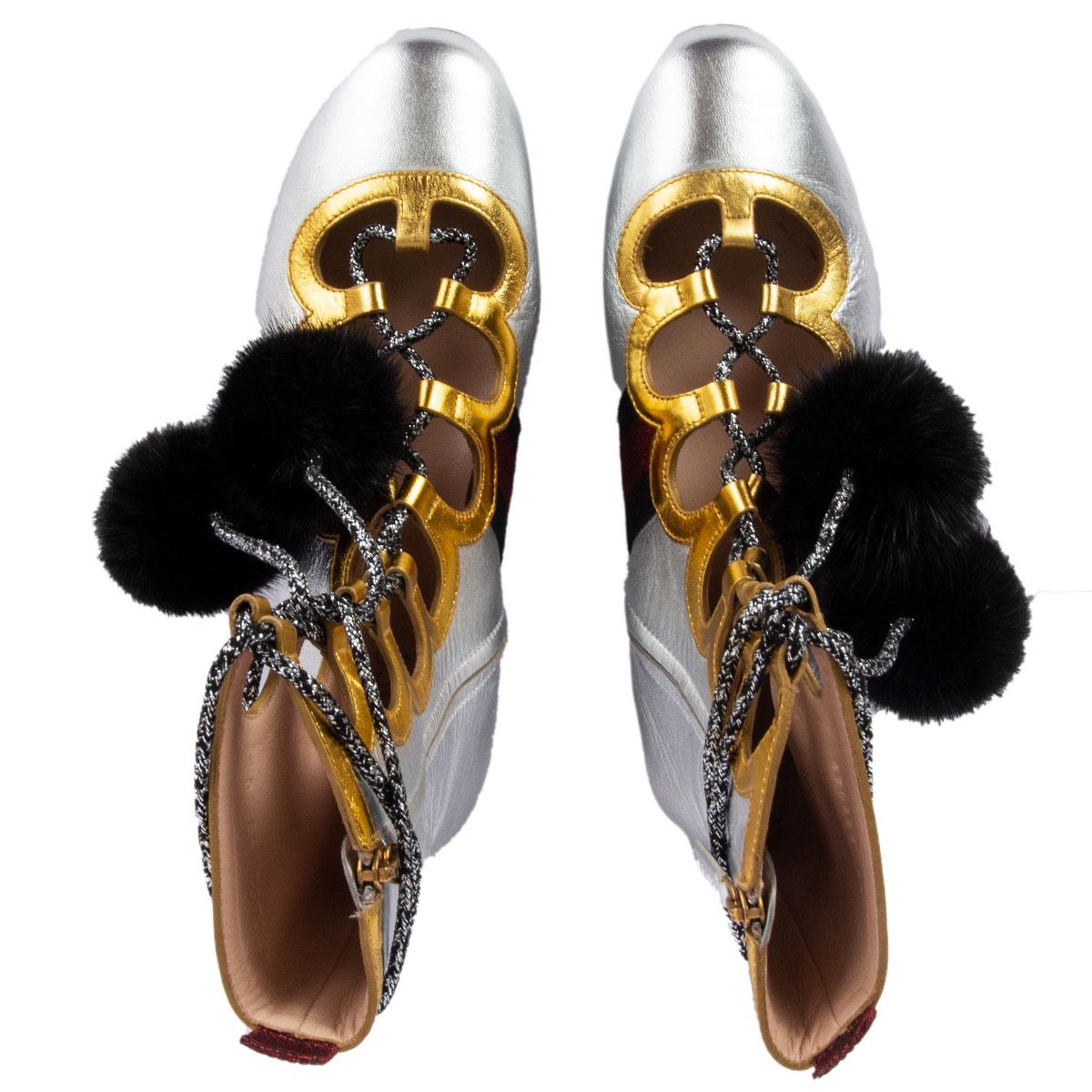 Beige GUCCI metallic silver & gold TITAN Gladiator Sneakers Shoes 38