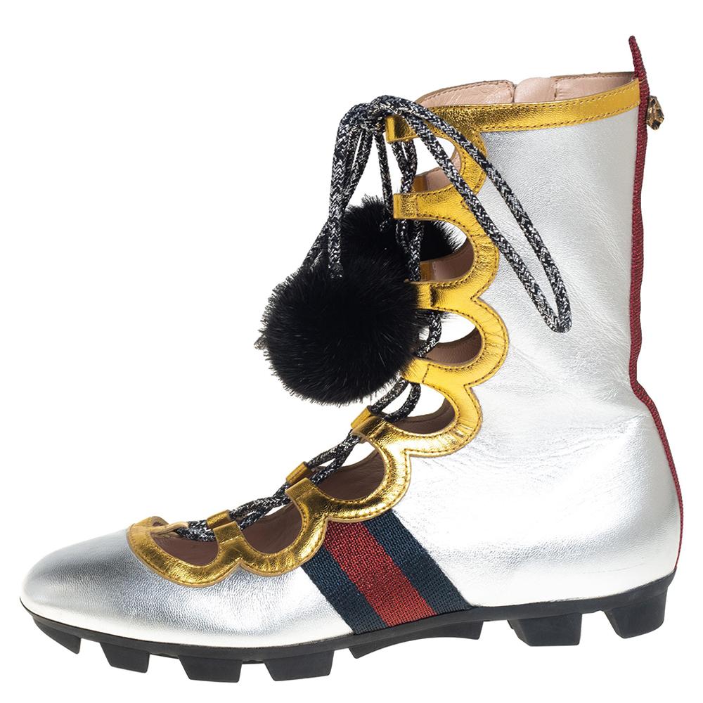 Gucci Metallic Silber/Gold Titan Gladiator Sneakers Größe 38 Damen