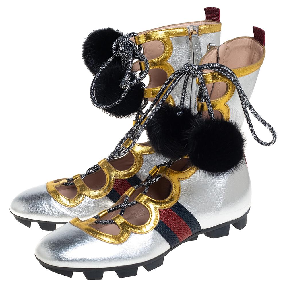 Gucci Metallic Silver/Gold Titan Gladiator Sneakers Size 38 1