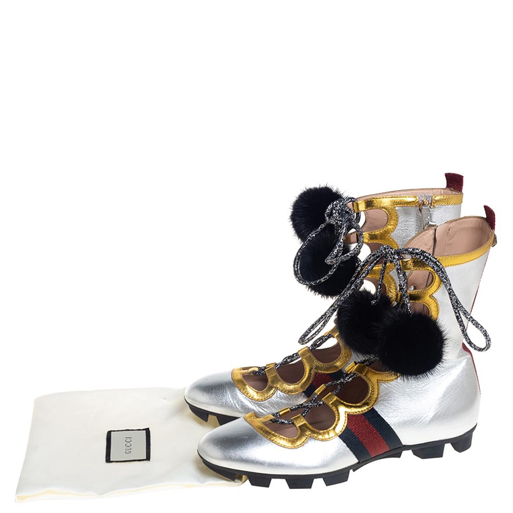 Gucci Metallic Silver/Gold Titan Gladiator Sneakers Size 38 2