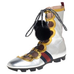 Gucci Metallic Silber/Gold Titan Gladiator Sneakers Größe 38