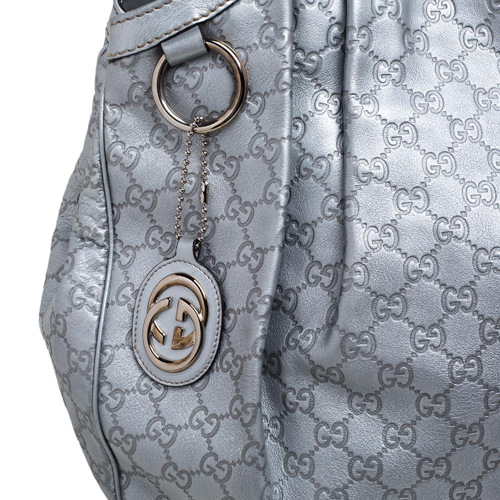 Gucci Metallic Silver Guccissima Leather Large Sukey Tote In Fair Condition In Dubai, Al Qouz 2