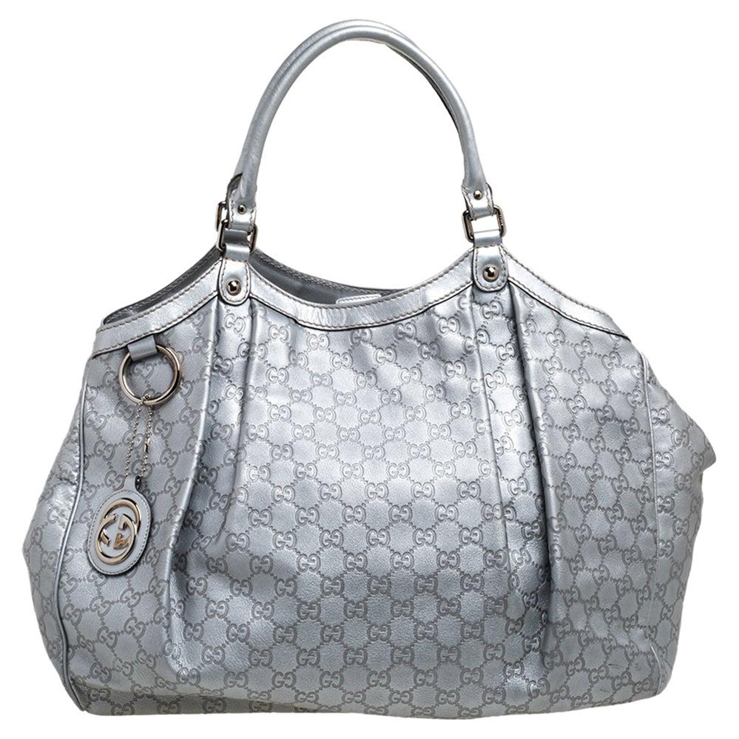 Gucci Metallic Silver Guccissima Leather Large Sukey Tote For Sale at  1stDibs