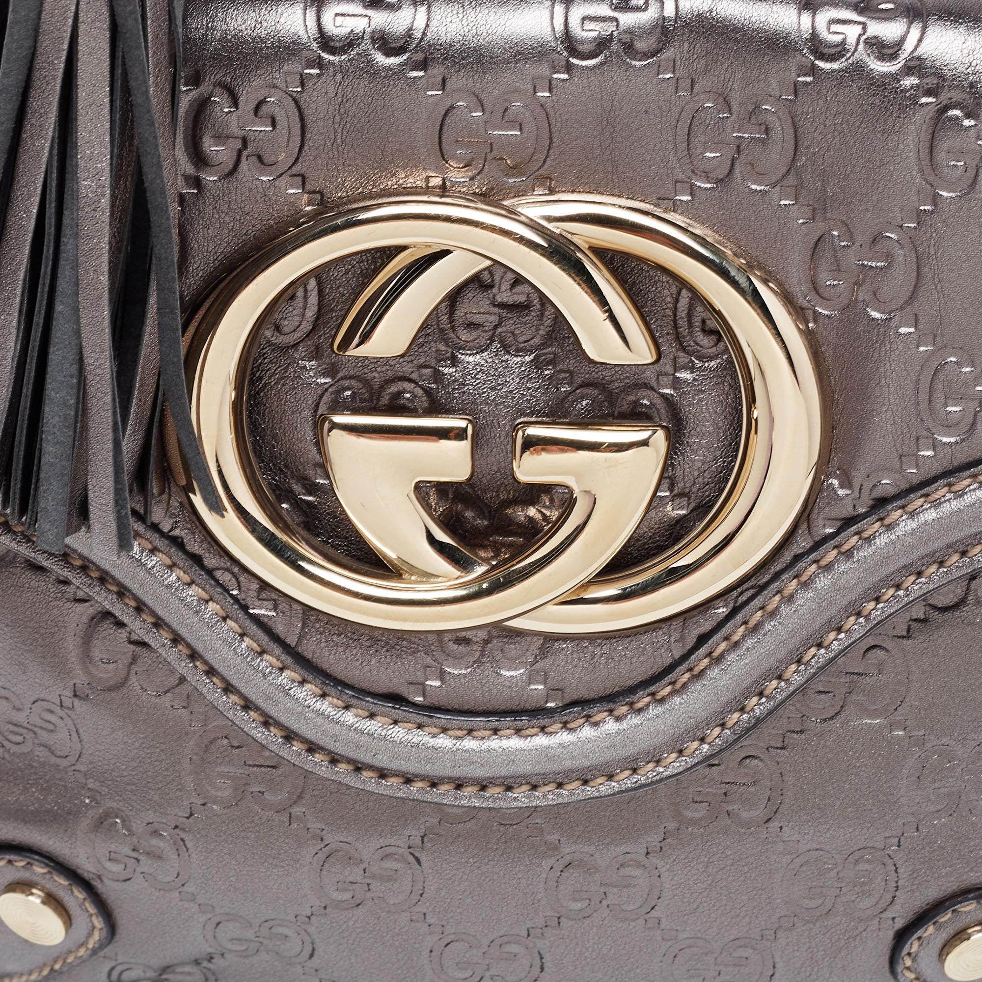 Gucci Metallic Silver Guccissima Leather Small Britt Shoulder Bag 6