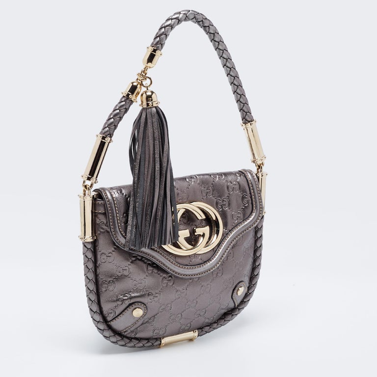 Gucci Metallic Silver Guccissima Leather Small Britt Shoulder Bag at