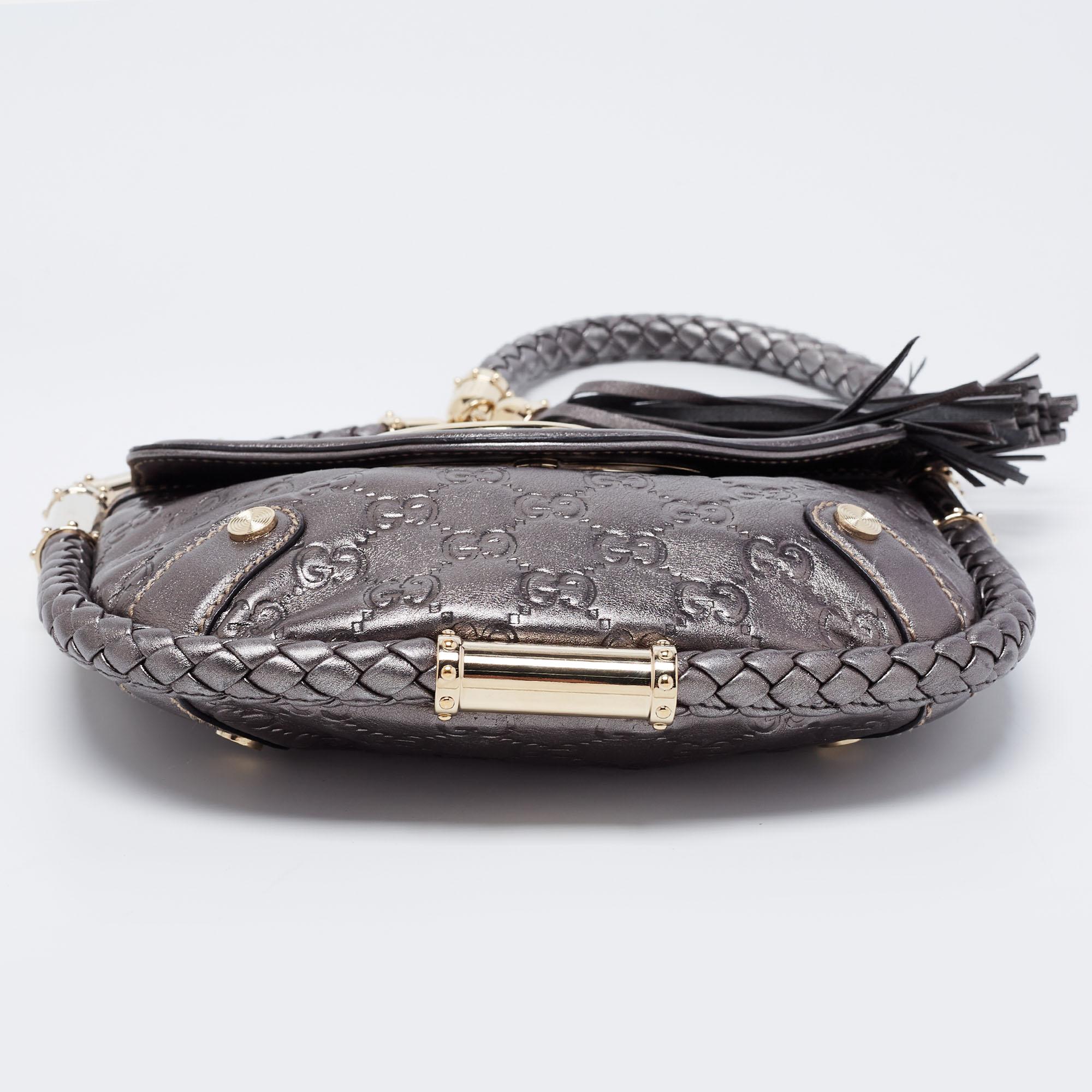 Gucci Metallic Silver Guccissima Leather Small Britt Shoulder Bag 1