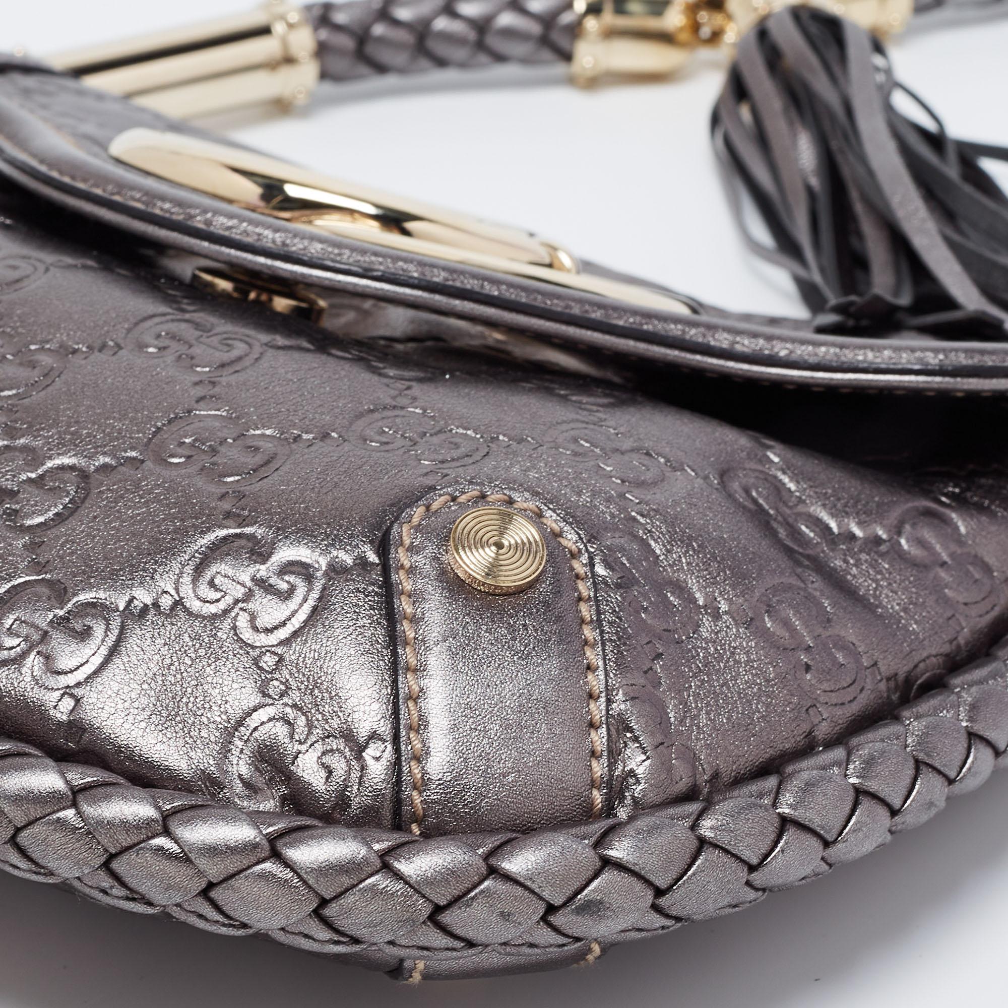 Gucci Metallic Silver Guccissima Leather Small Britt Shoulder Bag 4