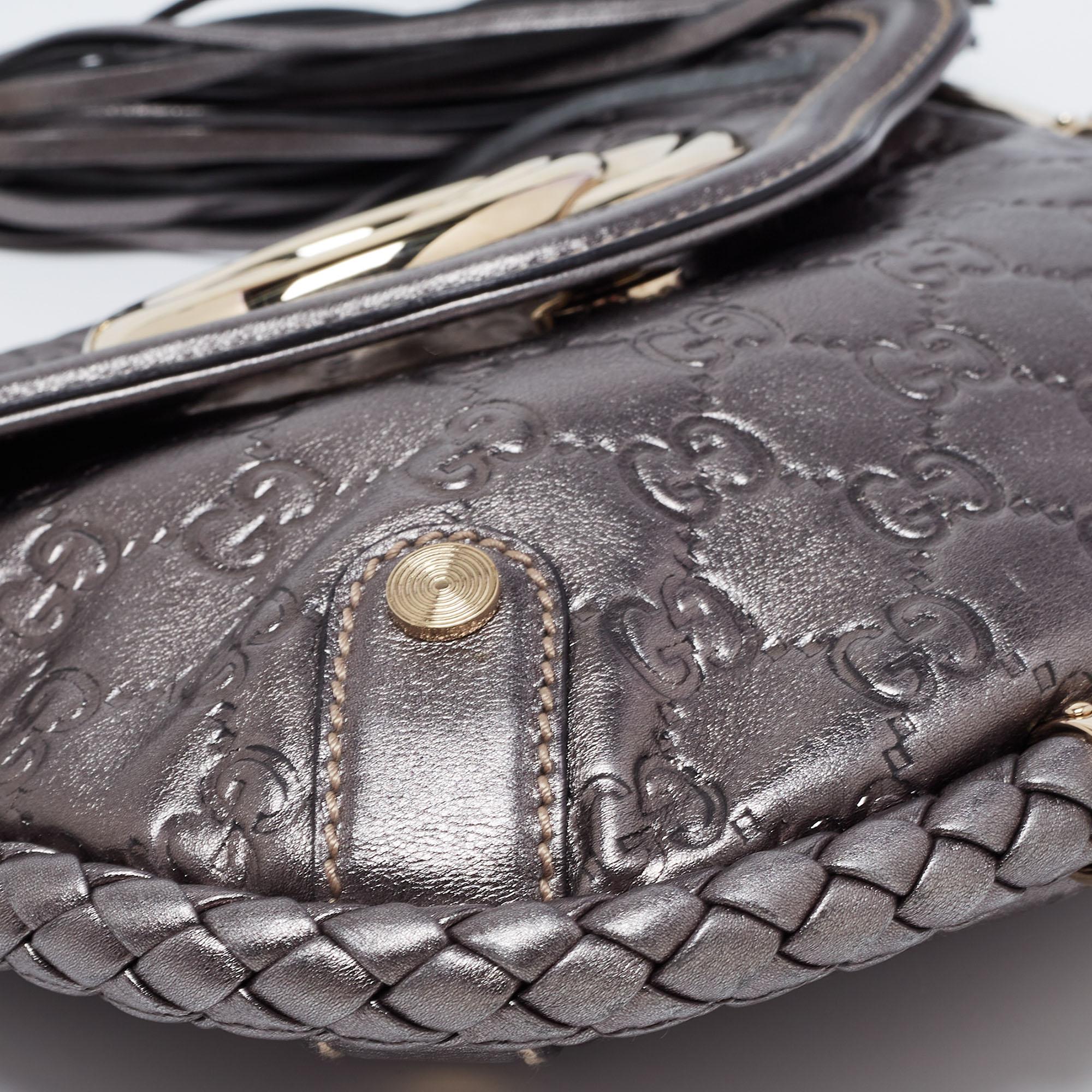 Gucci Metallic Silver Guccissima Leather Small Britt Shoulder Bag 5