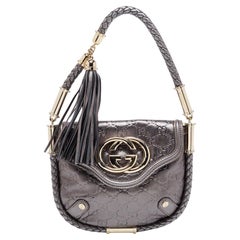 Gucci Metallic Silver Guccissima Leather Small Britt Shoulder Bag