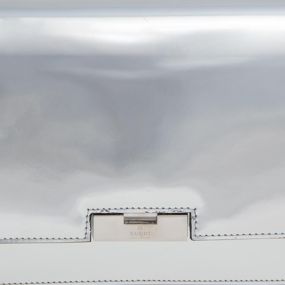 Gucci Metallic Silver Leather 58 Clutch 5