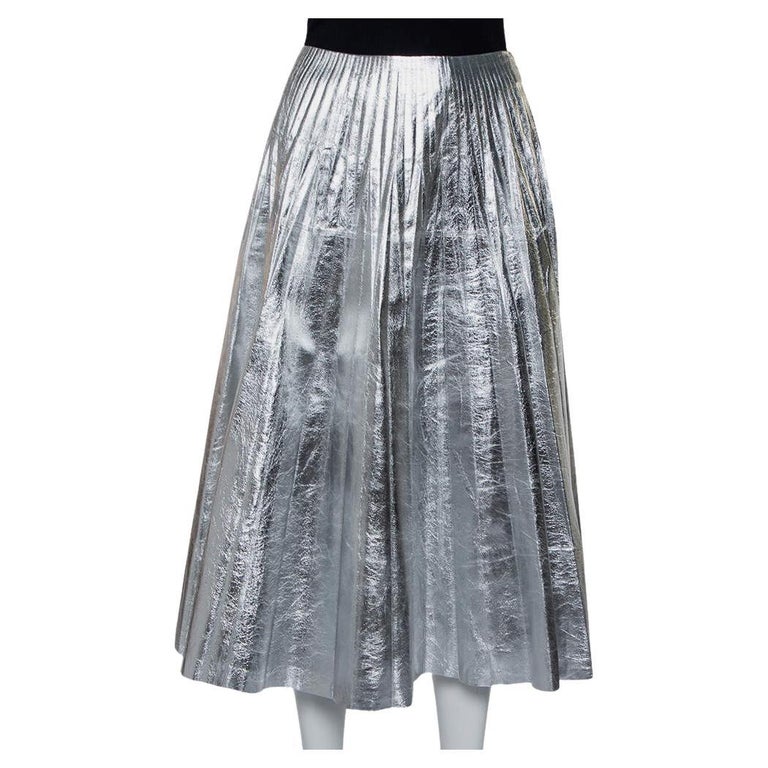 Gucci Metallic Silver Leather Pleated Midi Skirt S For Sale at 1stDibs — free download