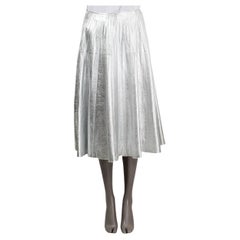 GUCCI metallic silver PLISSE PLEATED LEATHER Skirt 42 M