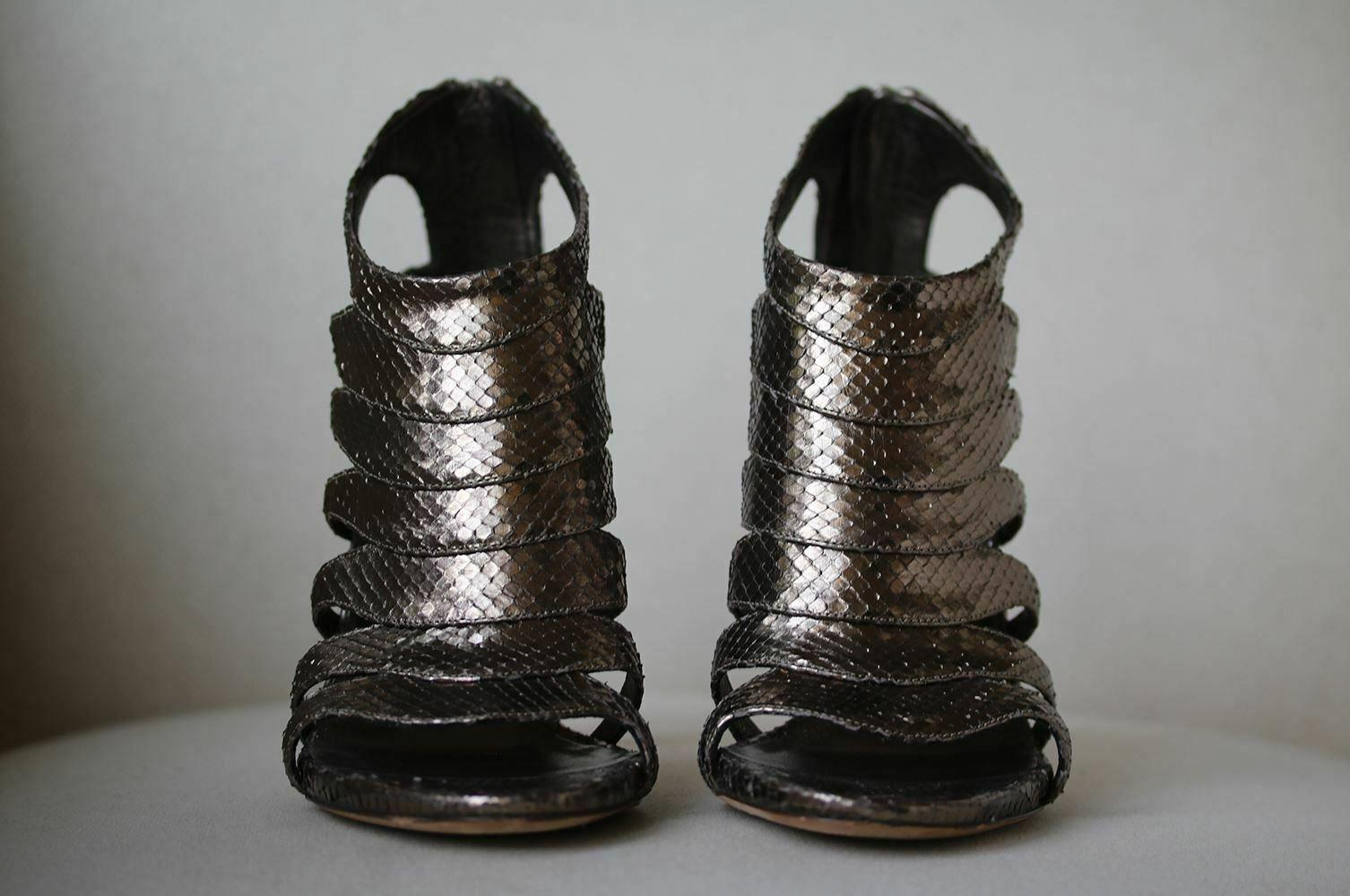 Black Gucci Metallic Snakeskin Cutout Sandals 