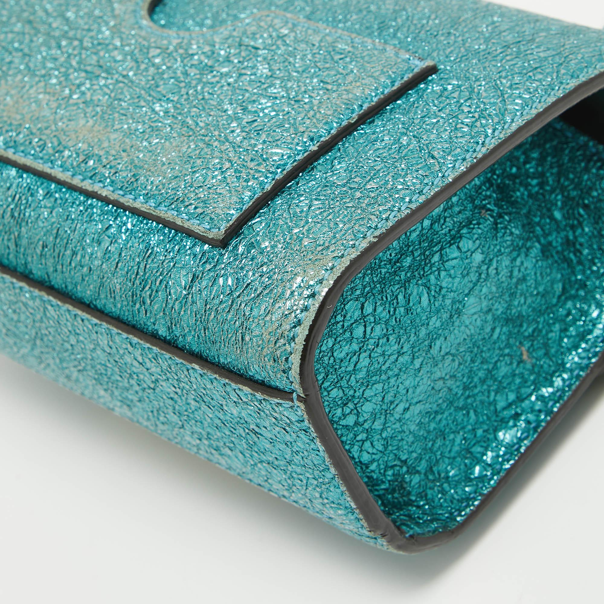 Petit sac à bandoulière Gucci en cuir froissé bleu sarcelle métallisé en vente 9