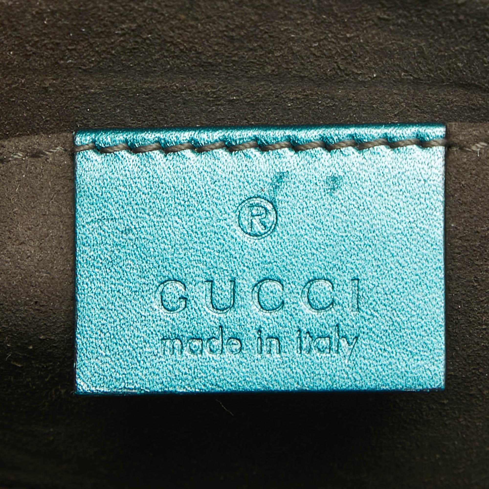 Gucci Metallic Teal Crinkled Leather Small Padlock Shoulder Bag For Sale 2