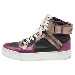 Gucci Metallic Tri Color Leather New Basketball High Top Sneakers Size 35