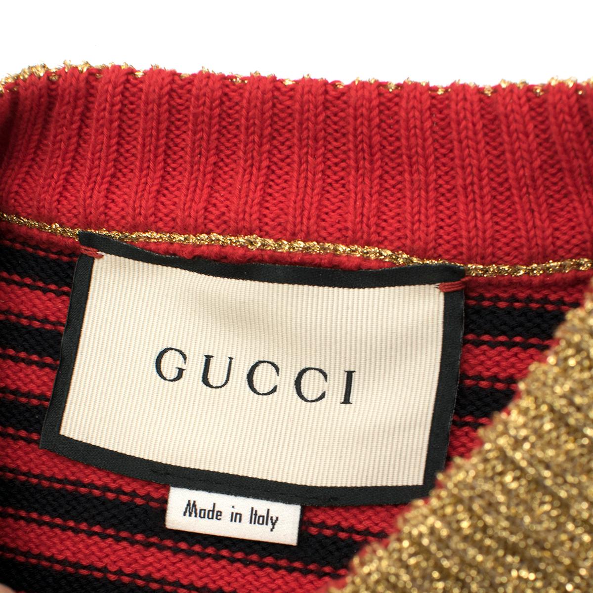 Women's Gucci Metallic Trimmed Logo Intarsia Cotton Sweater US 8 For Sale
