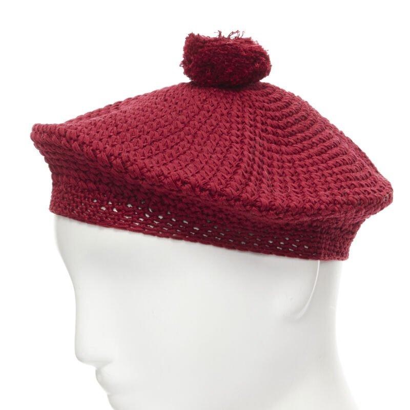 GUCCI Michele 100% cotton burgundy red pom pom knit beret hat M 57cm
Reference: MELK/A00161
Brand: Gucci
Designer: Alessandro Michele
Material: Cotton
Color: Red
Pattern: Solid
Made in: Italy

CONDITION:
Condition: Unworn in mint condition, without