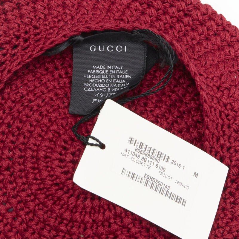 GUCCI Michele 100% cotton burgundy red pom pom knit beret hat M 57cm For Sale 1