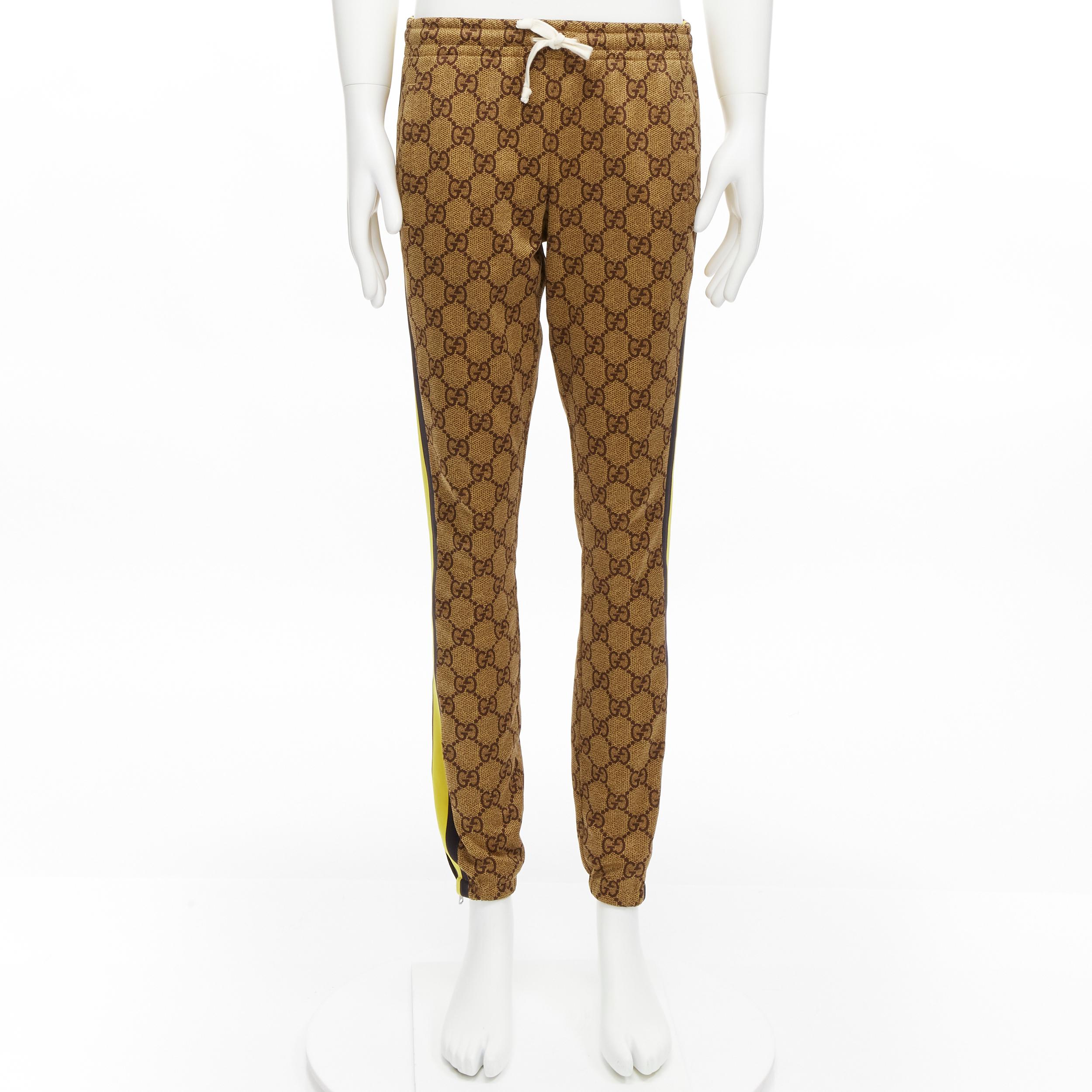 GUCCI Michele 2019 brown GG monogram yellow web trim track pants joggers S 6