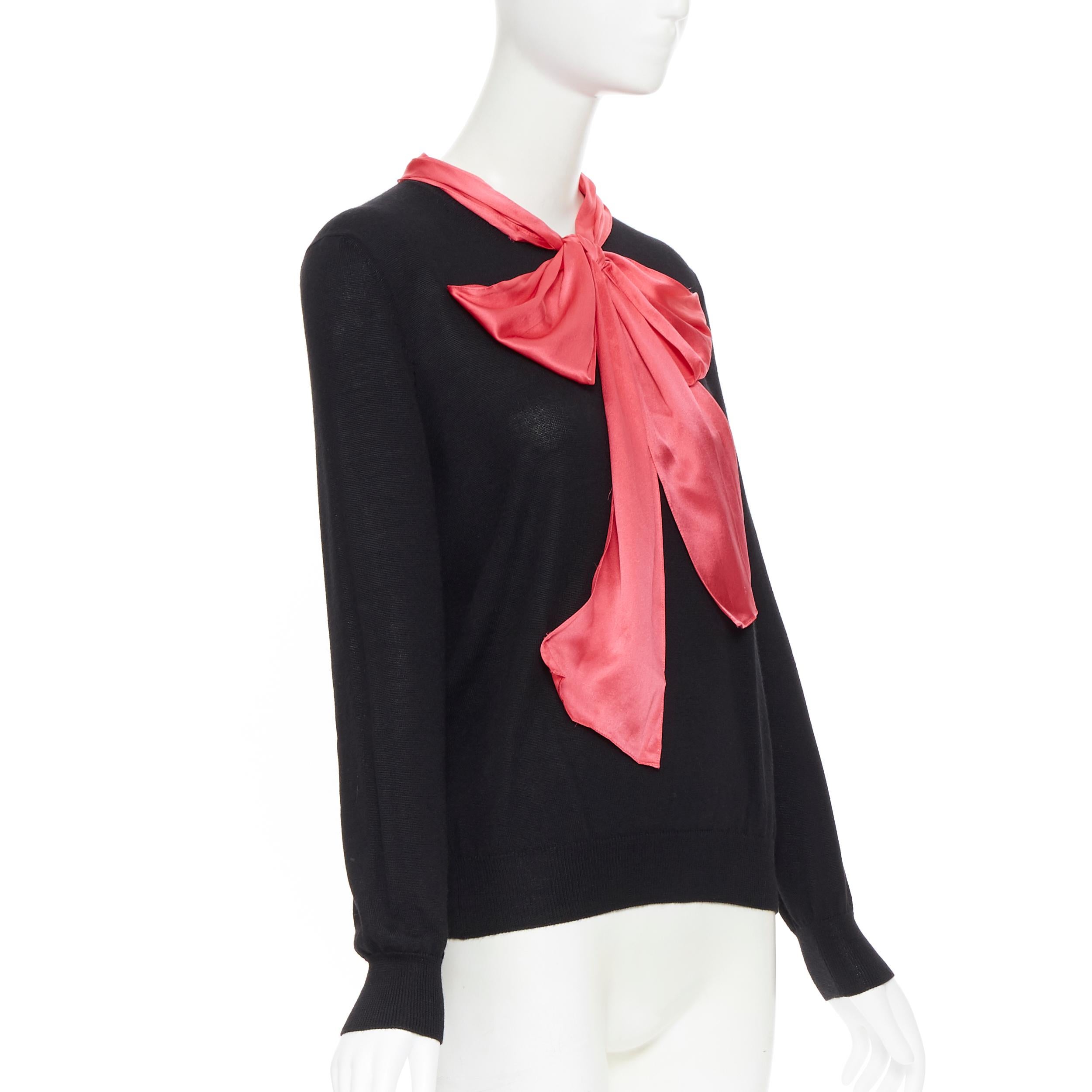 Black GUCCI MICHELE black cashmere blend knit pink silk pussy bow sweater top L