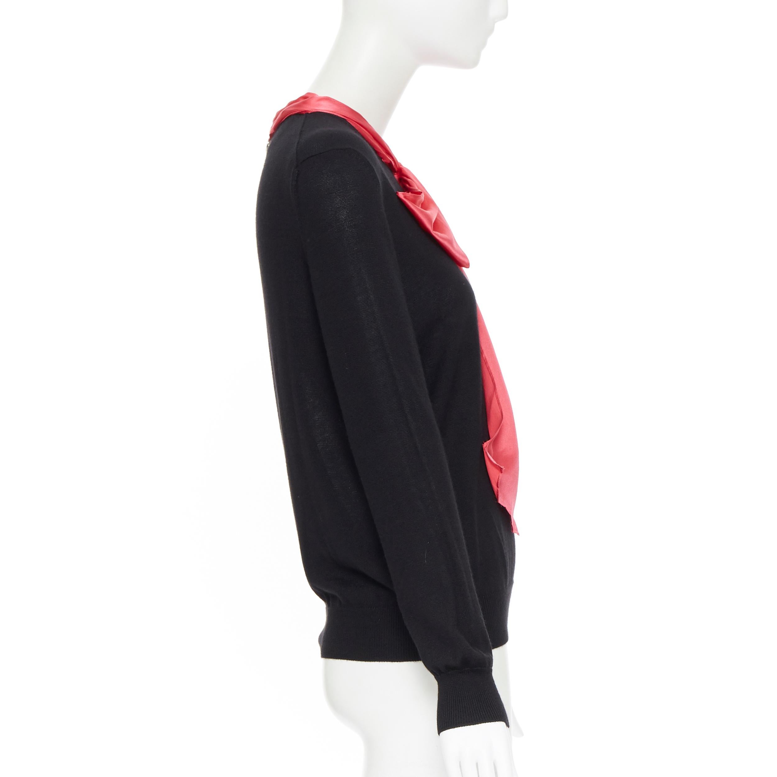 GUCCI MICHELE black cashmere blend knit pink silk pussy bow sweater top L In Excellent Condition In Hong Kong, NT