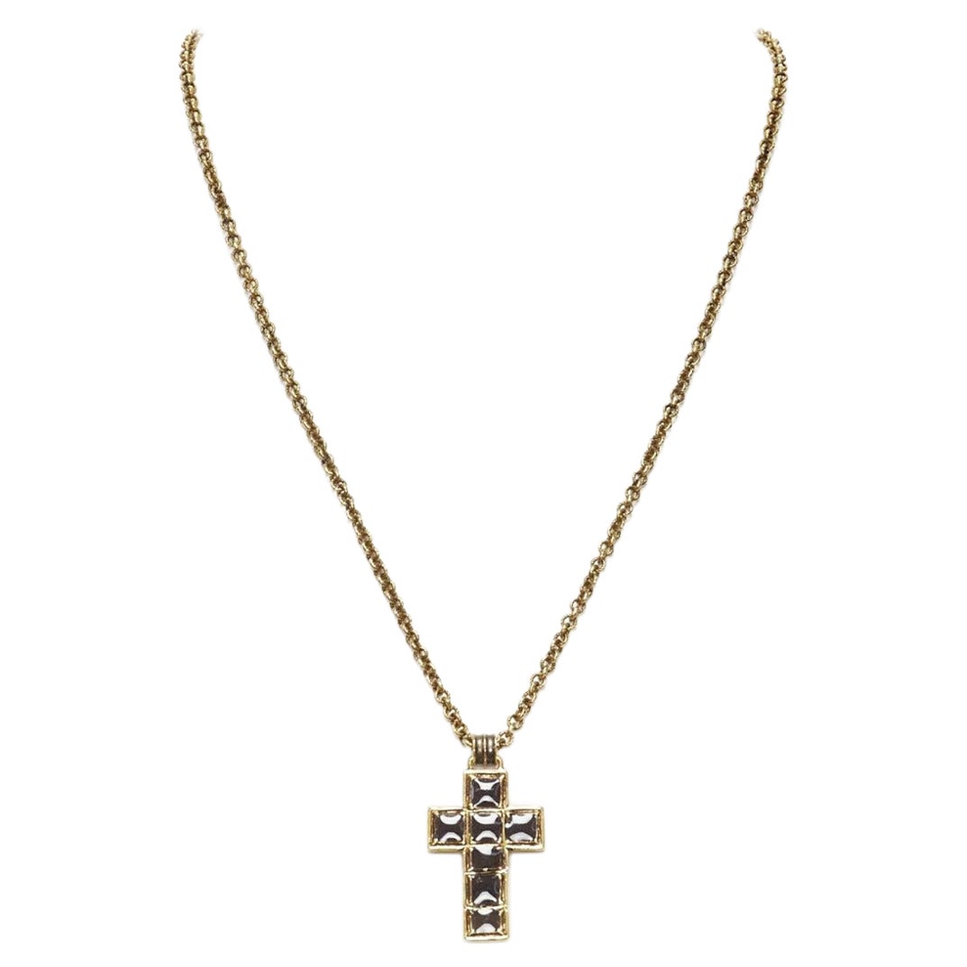 GUCCI Michele black resin Byzantine Cross GG logo charm necklace