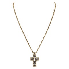 GUCCI Michele black resin Byzantine Cross GG logo charm necklace